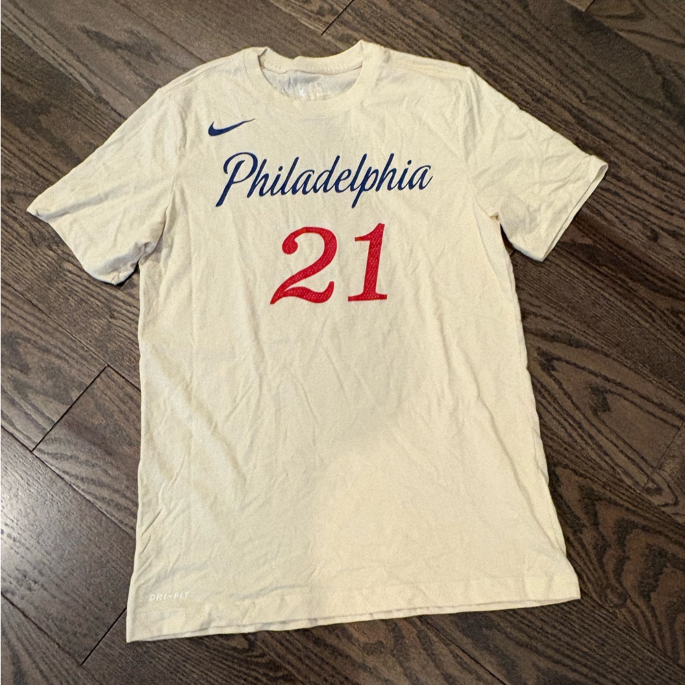 Nike White Cream with Philadelphia 21  Embiid Design Mens Small